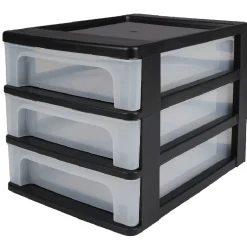 Tour de rangement A4 noire 3 tiroirs transparent 12 L