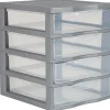 Tour de rangement plastique 4 tiroirs A6 gris