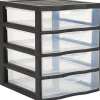 Tour de rangement plastique 4 tiroirs A6 noir