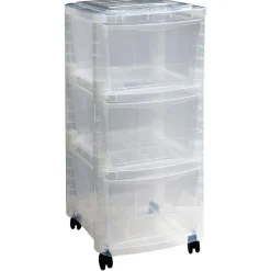 Tour de rangement sur roulettes 3 tiroirs blanc transparent