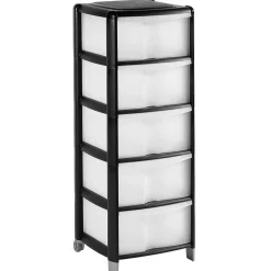 Tour de rangement transparente et noire 5 tiroirs 20L