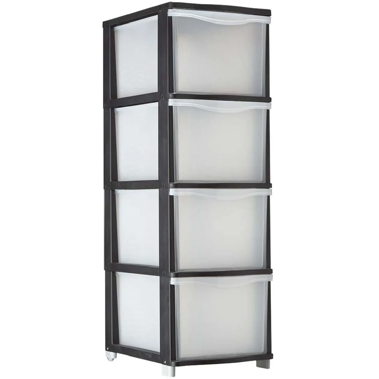 Tour de rangement transparente et noire 4 tiroirs 13,5L