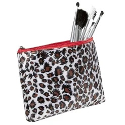 Trousse à maquillage motif léopard avec pinceau x5