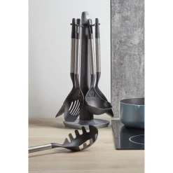 Ustensiles de cuisine x5 avec support noi et gris