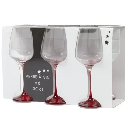 Verre à vin pied rouge translucide x6