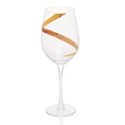 Verre à vin transparent motif ruban doré x3