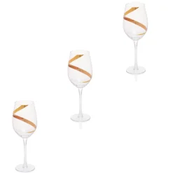 Verre à vin transparent motif ruban doré x3