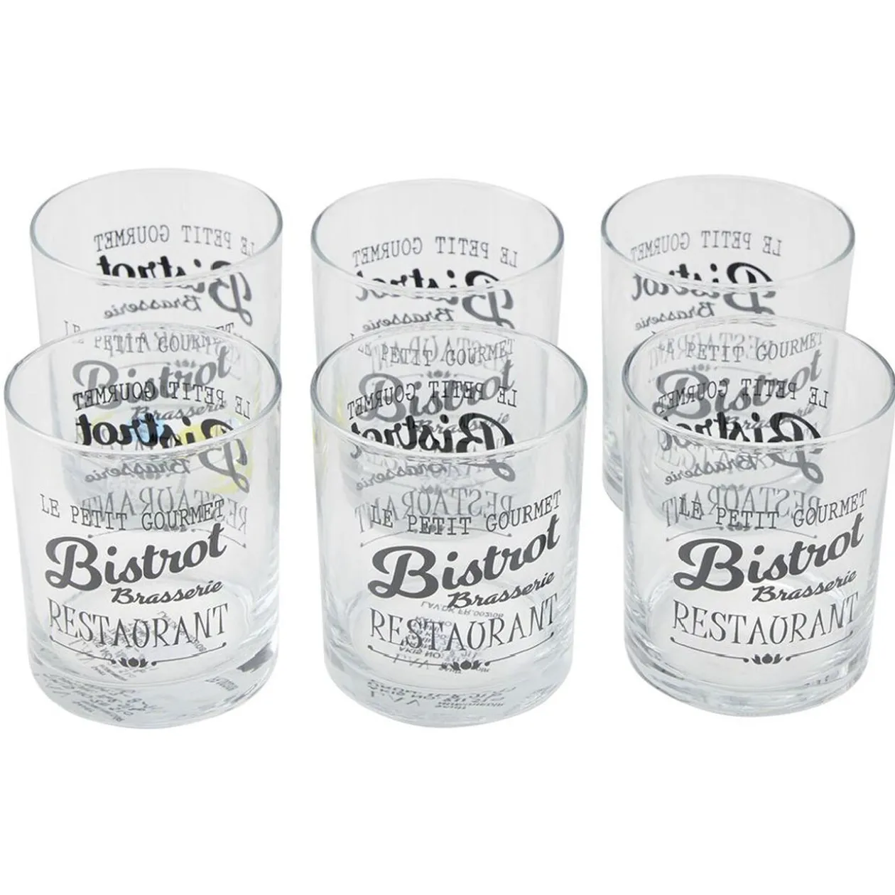 Verre bas en verre transparent design Bistrot x6