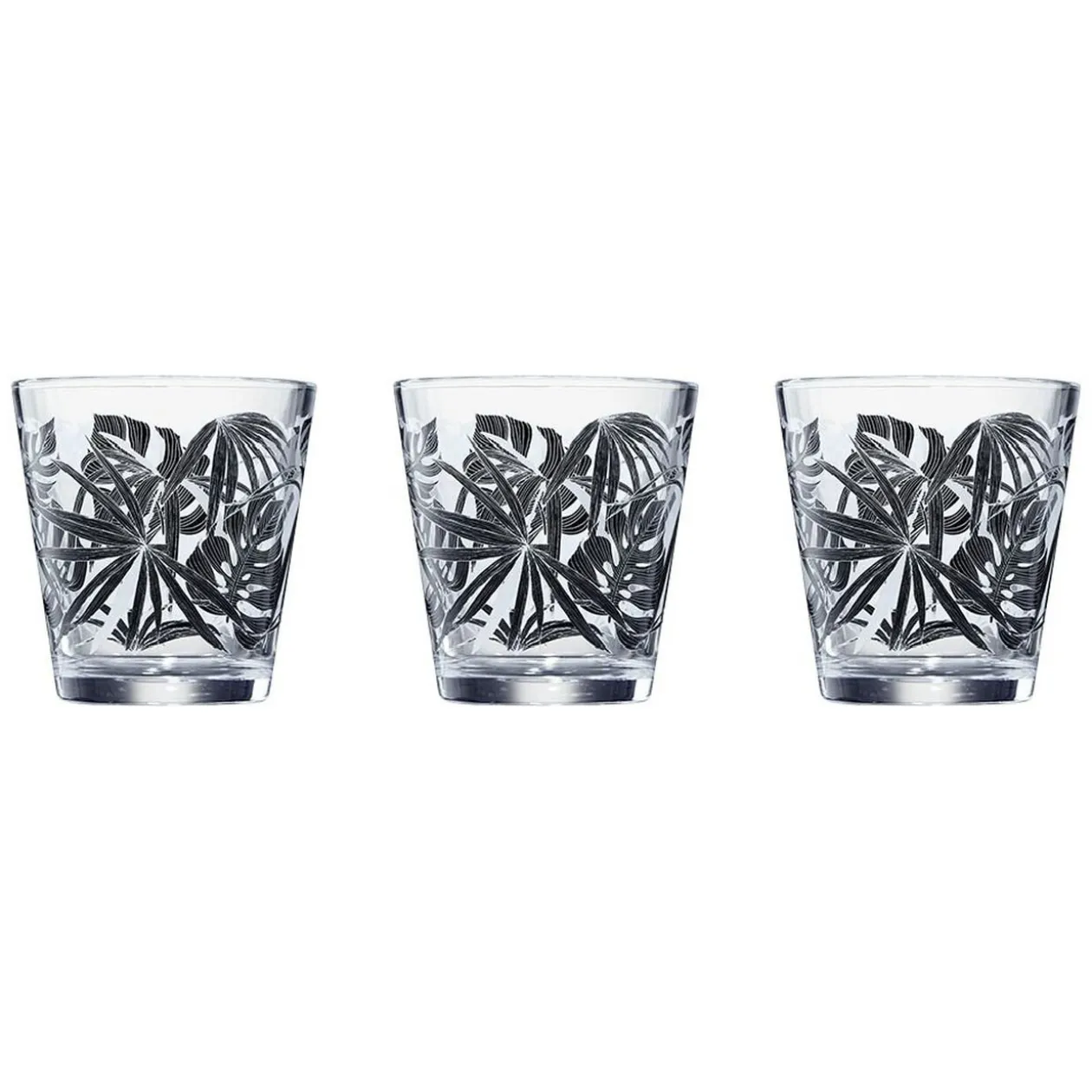 Verre conique bas motif feuillage 25,5 cl x3