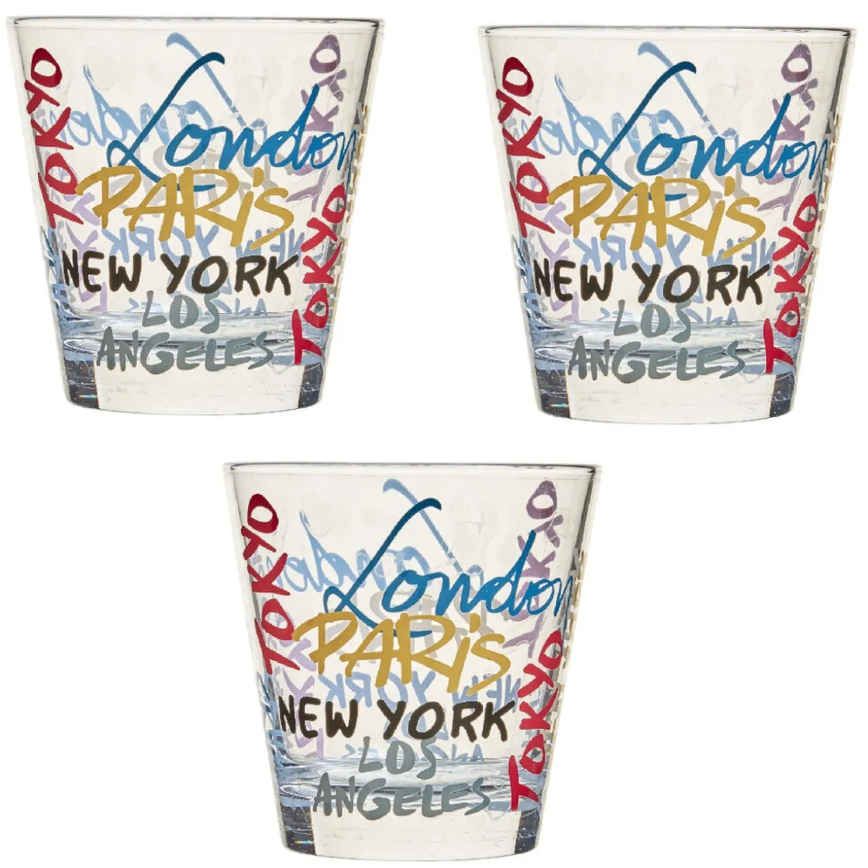 Verre gobelet transparent déco cities multicolore x 3