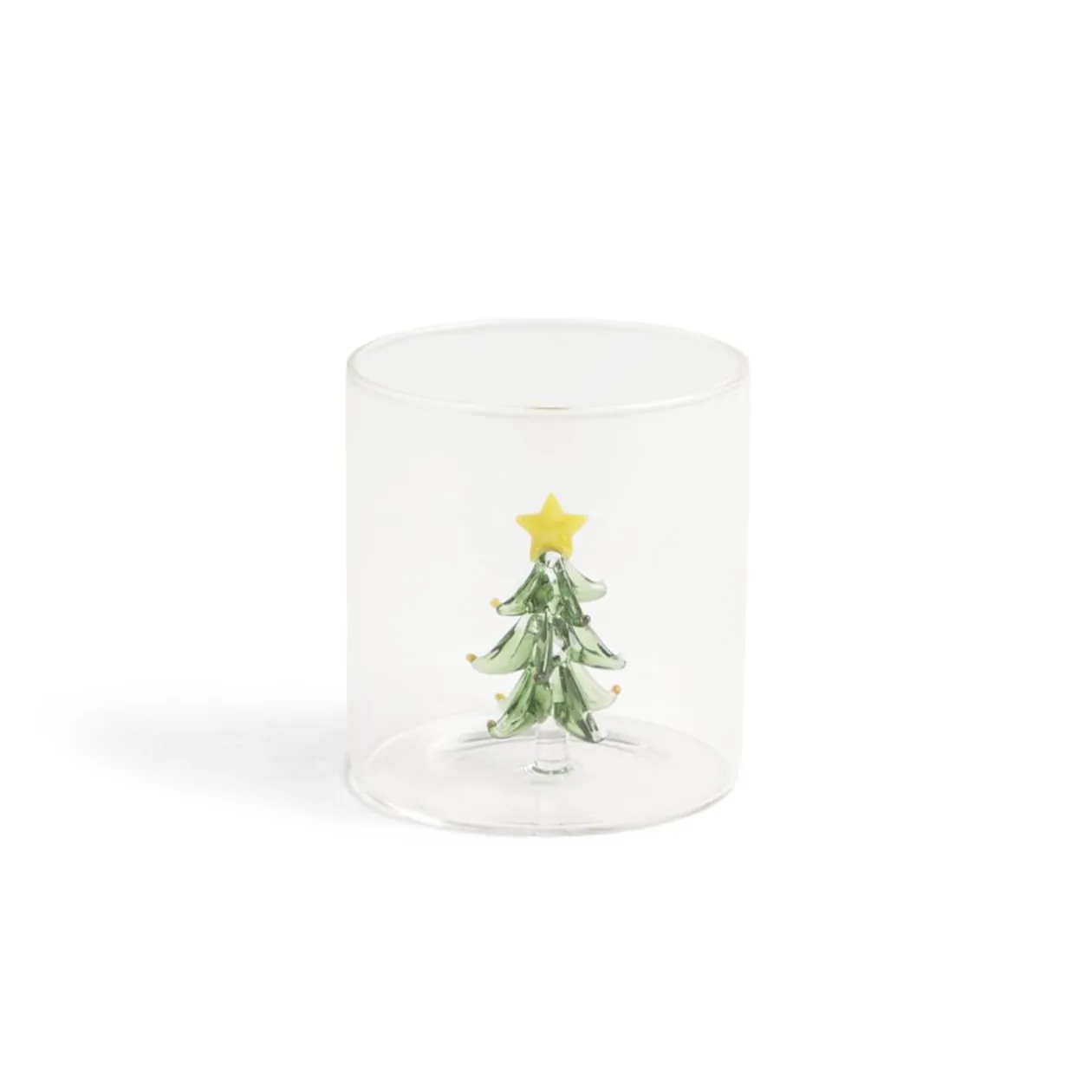 Verre Noël transparent avec centre sapin 3D Ø8xH8,5cm