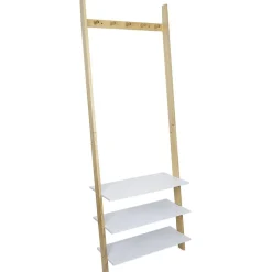 Vestiaire en bois à fixer au mur 3 étagères naturel et blanc