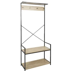 Vestiaire métal et bois 4 crochets 2 niveaux 1 étagère