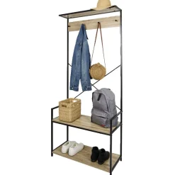 Vestiaire métal et bois 4 crochets 2 niveaux 1 étagère