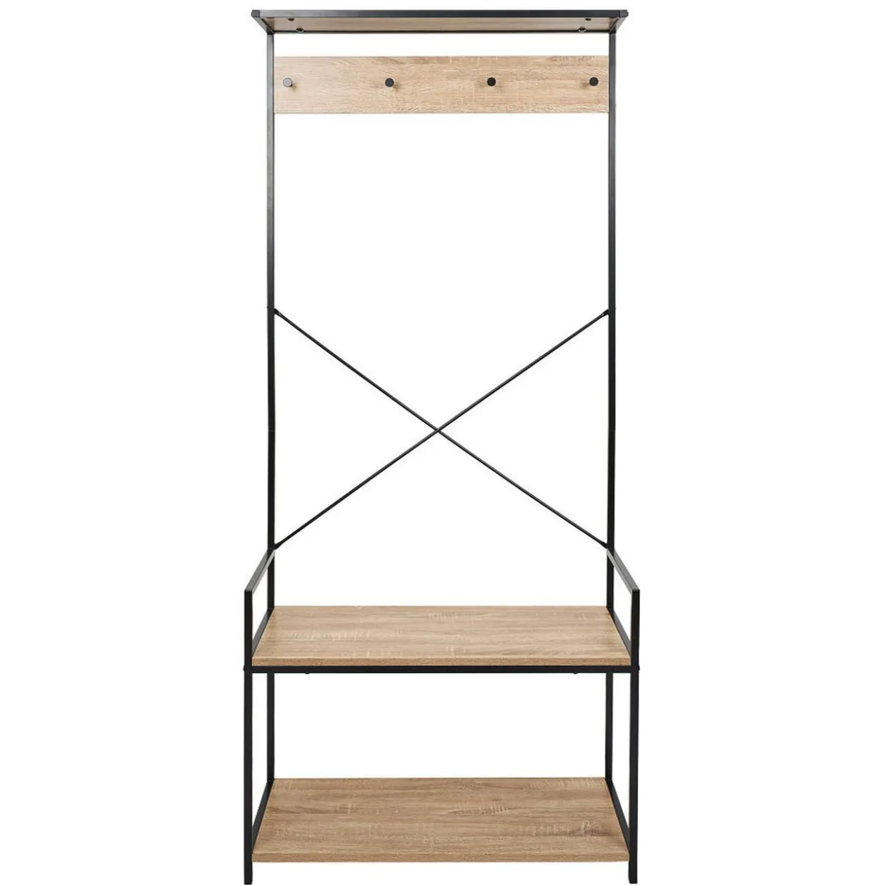 Vestiaire métal et bois 4 crochets 2 niveaux 1 étagère