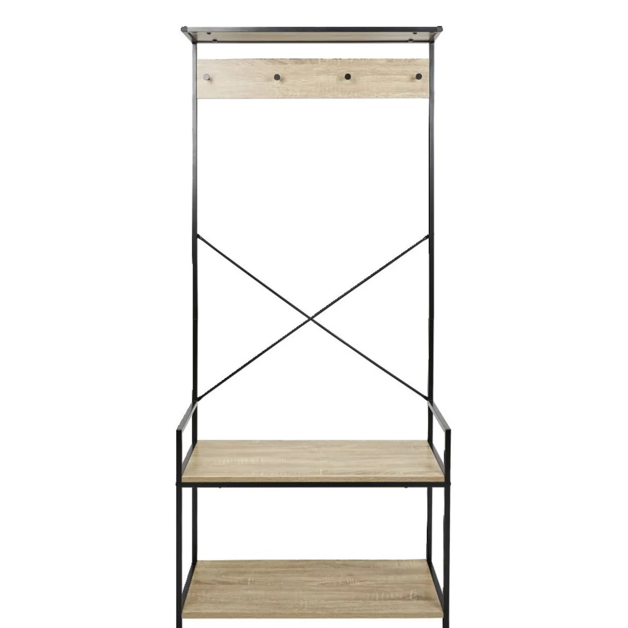 Vestiaire métal et bois 4 crochets 2 niveaux 1 étagère