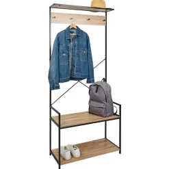 Vestiaire métal et bois 4 crochets 2 niveaux 1 étagère