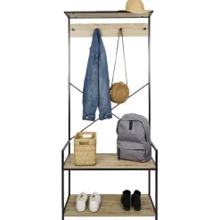 Vestiaire métal et bois 4 crochets 2 niveaux 1 étagère