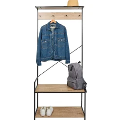 Vestiaire métal et bois 4 crochets 2 niveaux 1 étagère