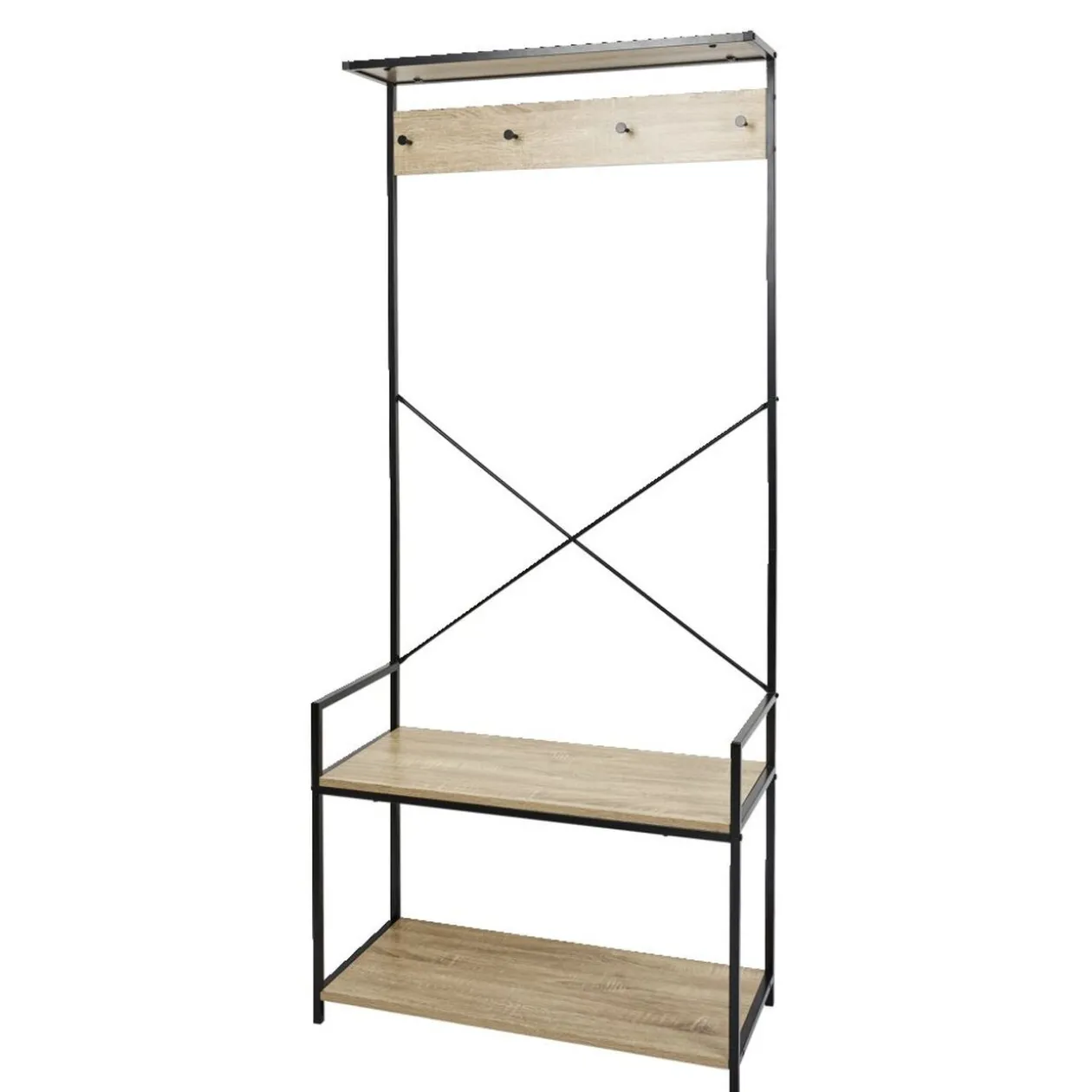 Vestiaire métal et bois 4 crochets 2 niveaux 1 étagère